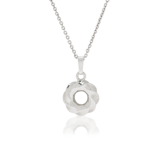 Front view of Cruller Intentions pendant necklace, tarnish-resistant 925 silver fine jewellery, softly spiralling cruller-inspired form, polished finish, sterling silver cable chain, Midnight Coast.